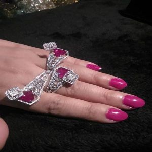 Designer Pink Crystal American Diamond Ring
