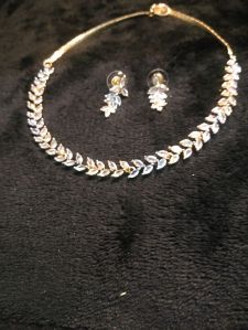 Long Cut American Diamond Necklace Set