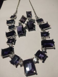 Rectangle Purple Crystal Stone Necklace Set