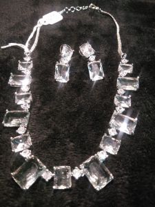 Rectangle Transparent Crystal Stone Necklace Set