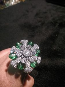 Round Green Crystal American Diamond Ring