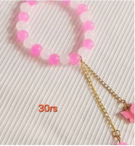 Pink & White Beaded Charm Bracelet
