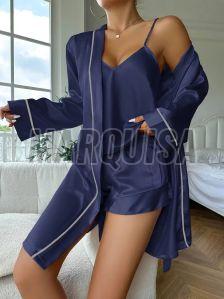 Ladies Long Sleeve Belted Rob Top & Shorts Sleep Set