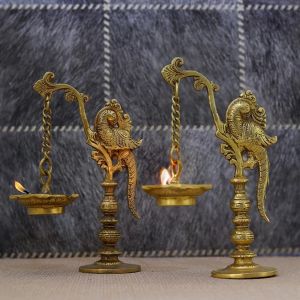 brass two hanging diya lamp set
