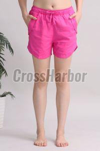 Ladies Pink Linen Casual Shorts