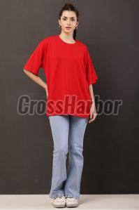 Ladies Plain Red Oversized T-Shirt