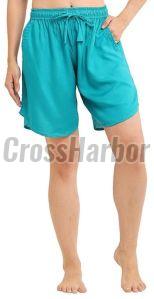 Ladies Plain Turquoise Rayon Culotte Shorts