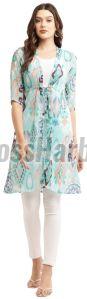 Ladies Sky Blue Print Premium Chiffon Long Shrug
