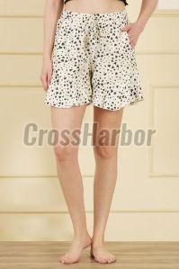 Ladies White Printed Rayon Frill Shorts