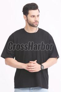 Mens Black Round Neck Cotton Oversize T-Shirt