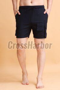 Mens Dark Navy Blue Linen Cargo Shorts