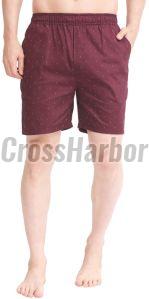 Mens Maroon Triangle Printed Cotton Shorts with Back Pocket