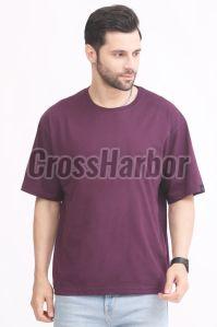 Mens Purple Round Neck Cotton Oversize T-Shirt