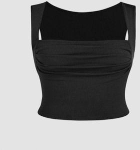 Ladies Black Cotton Square Neck Crop Top