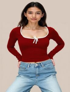 Ladies Maroon Lycra Plain Top