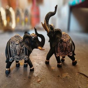 Set of 2 Polyresin Elephant Statue