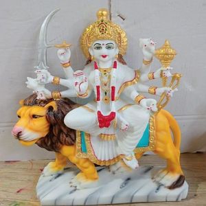 White and Golden Polyresin Durga Mata Statue