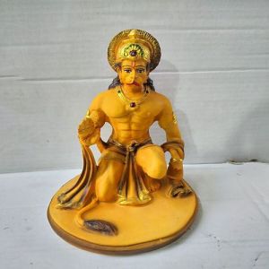 Yellow Polyresin Sitting Hanuman Statue