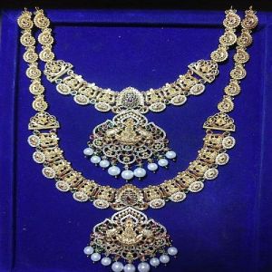 Traditional Gold Plated Pearl Brass Necklace Set