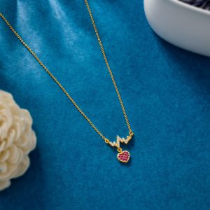 Ladies Heartbeat Love Gold Plated Pendant With Chain