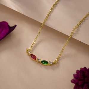 Ladies Gemstone Glow Gold Plated Pendant With Chain