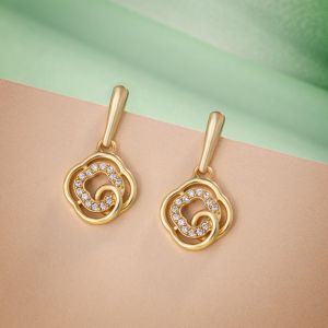 Ladies Gold Plated White Zircon Stone Earrings