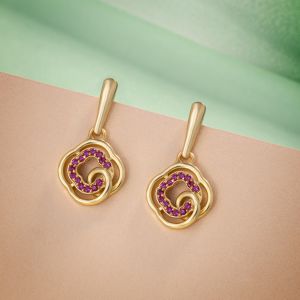 Ladies Fancy Gold Plated Pink Zircon Stone Earrings