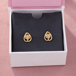 Ladies Heart Gold Plated Stone 925 Sterling Silver Earrings