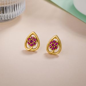 Ladies Heart Gold Plated Stone 925 Sterling Silver Earrings