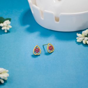 Ladies Heart Gold Plated Stone 925 Sterling Silver Earrings