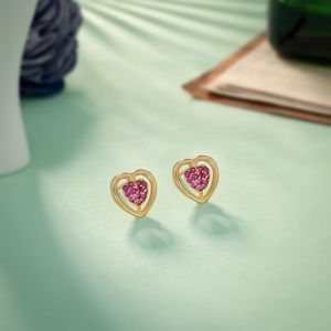 Ladies Heart Design Gold Plated German Silver Earrings