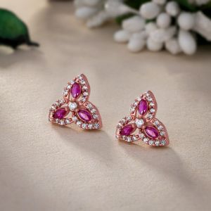 Ladies Designer Cubic Zirconia Stone Rose Gold Plated Earrings