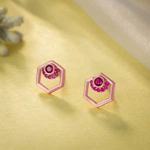 Ladies Modern Hexa Rose Gold Plated Earrings