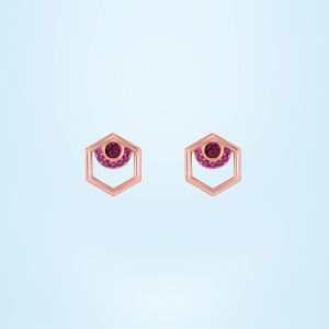 Ladies Modern Hexa Rose Gold Plated Earrings