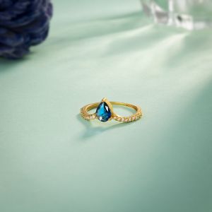 Ladies Drop Blue Gold Plated Gemstone Ring