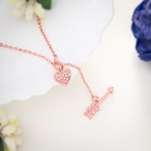 Ladies Rose Gold Plated Heart Shape Pendant With Chain