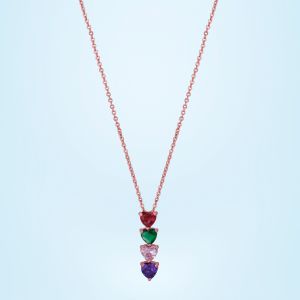 Ladies Rose Gold Plated Four Heart Gemstone Pendant With Chain