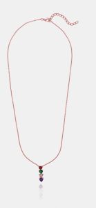 Ladies Rose Gold Plated Four Heart Gemstone Pendant With Chain