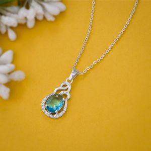 Ladies German Silver Plated GemStone Pendant With Chain