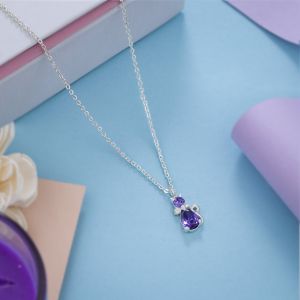 Ladies Elegant Cat-style Amethyst Gemstone Silver Pendant With Chain