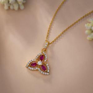 Ladies Trinity Triangle Gold Plated Pendant With Chain