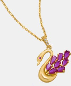 Ladies Graceful Swan Gold Plated Pendant With Chain