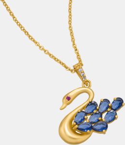 Ladies Graceful Swan Gold Plated Pendant With Chain