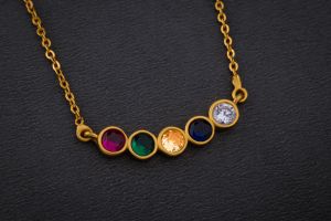 Ladies Designer Gemstone Gold Plated Pendant With Chain