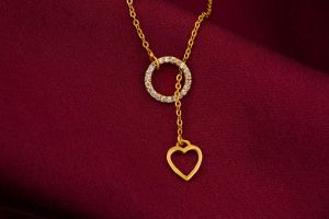 Ladies Designer Love Drop Gold Plated Pendant With Chain