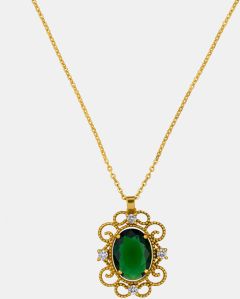Ladies Royal Sapphire Gold Plated Pendant With Chain