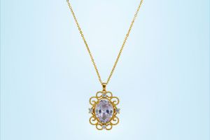 Ladies Royal Sapphire Gold Plated Pendant With Chain