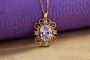 Ladies Royal Sapphire Gold Plated Pendant With Chain