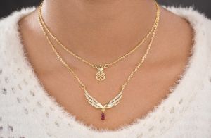 Ladies Angel Wings Design Gold Plated Pendant With Chain