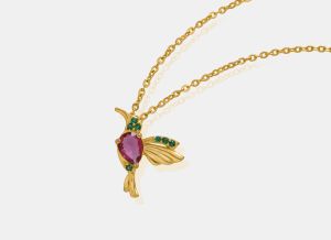 Ladies Hummingbird Gold Plated Pendant With Chain